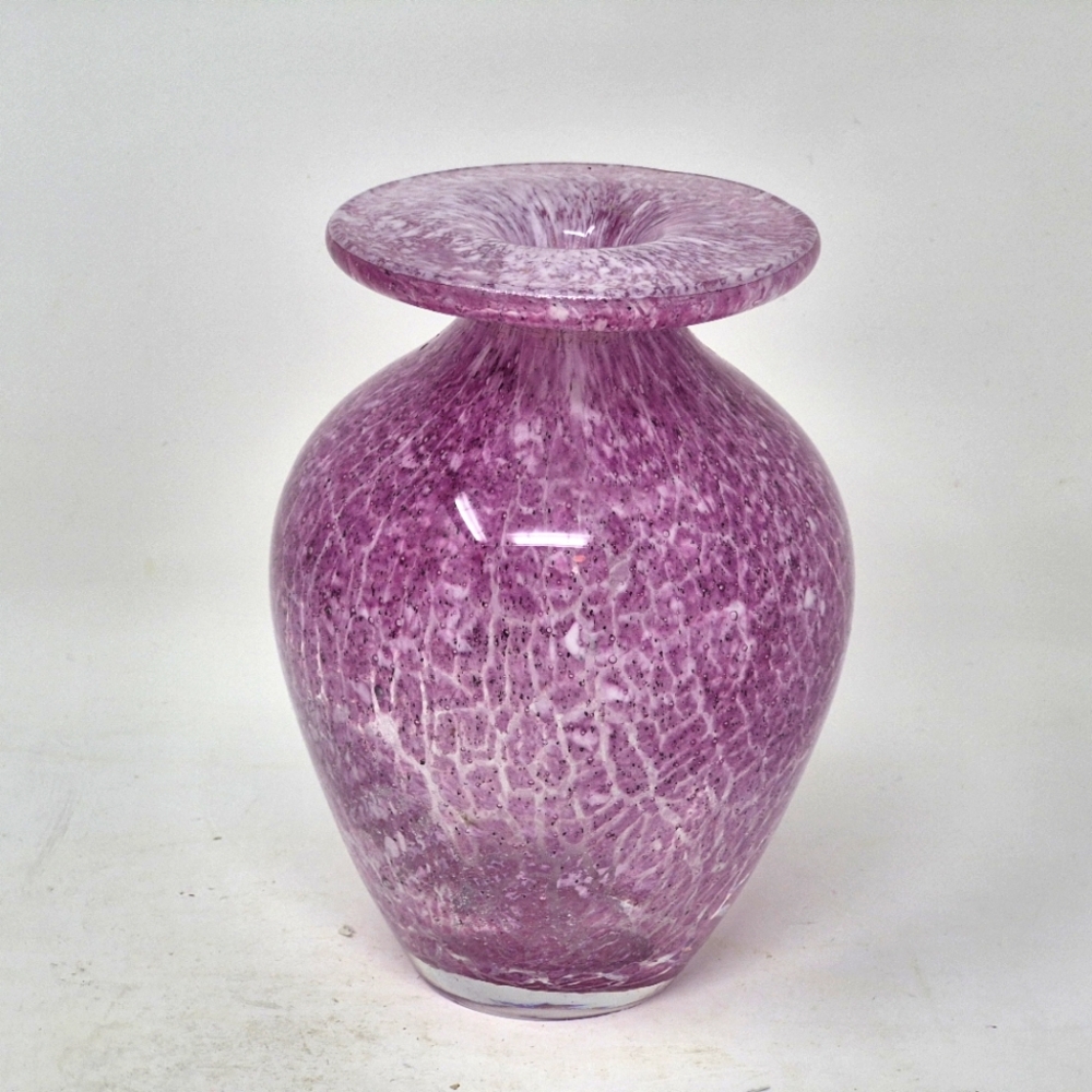 Purple Art Glass Vase With Unique Crackle Type Pattern